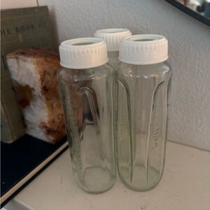 Vintage Gerber 8oz Clear Glass Baby Bottles with‎ White Caps
